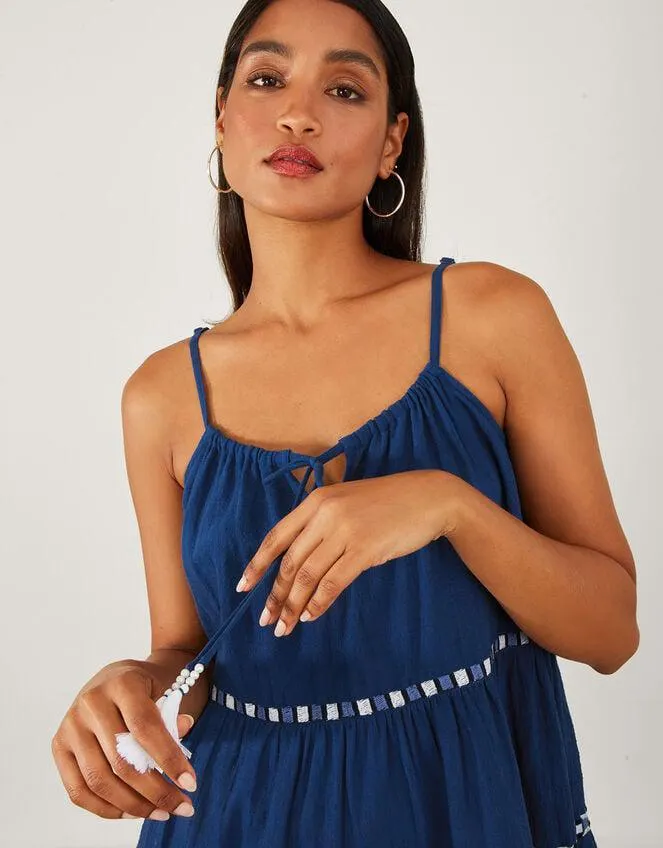 Geometric Tiered Beach Dress Blue