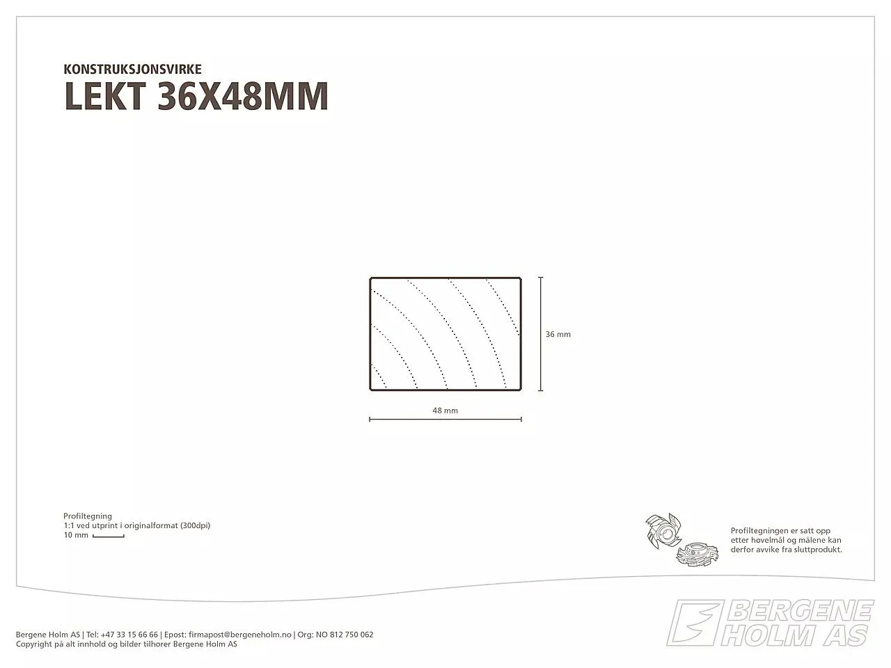 Justert lekte impregnert furu 36x48 mm