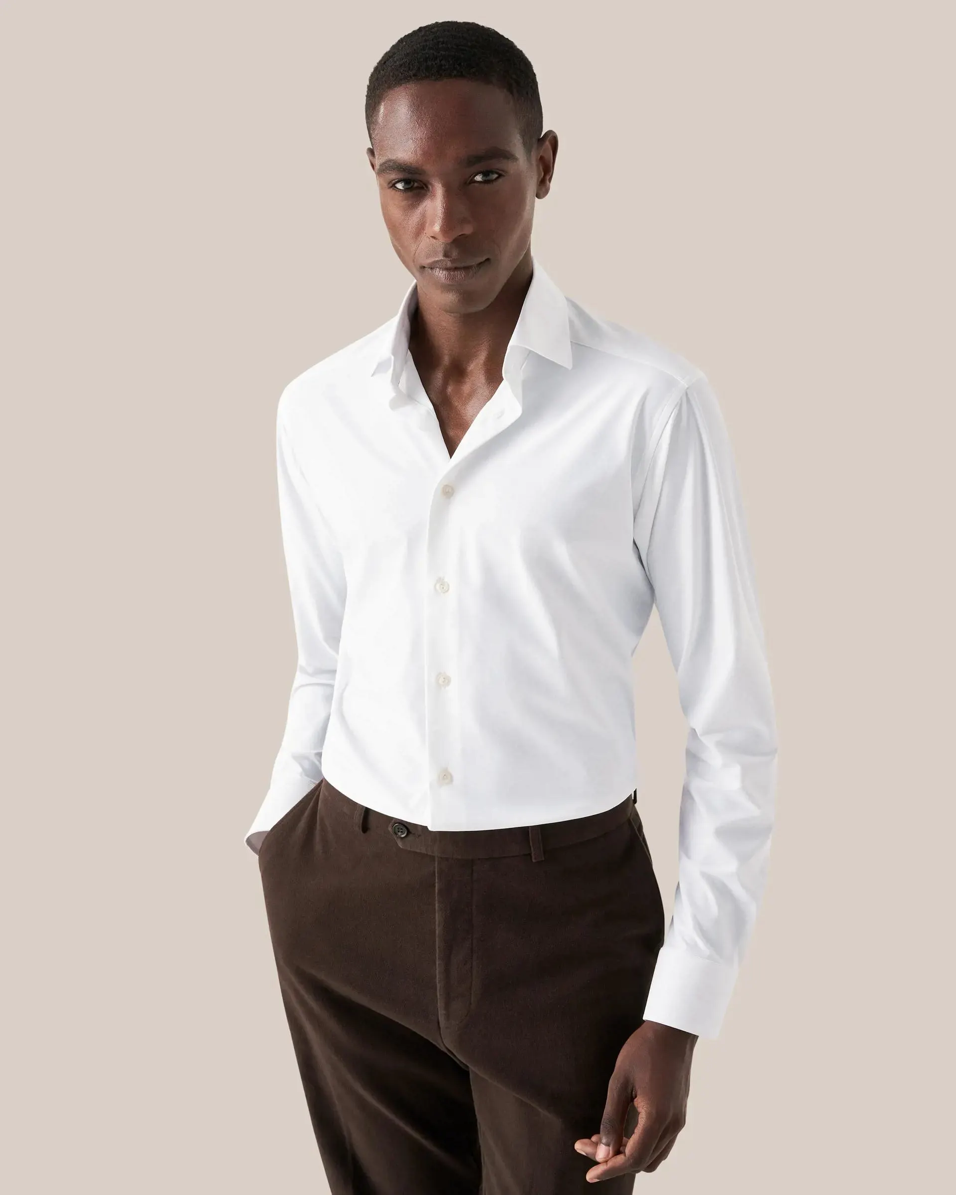 White Herringbone Four-Way Stretch Shirt