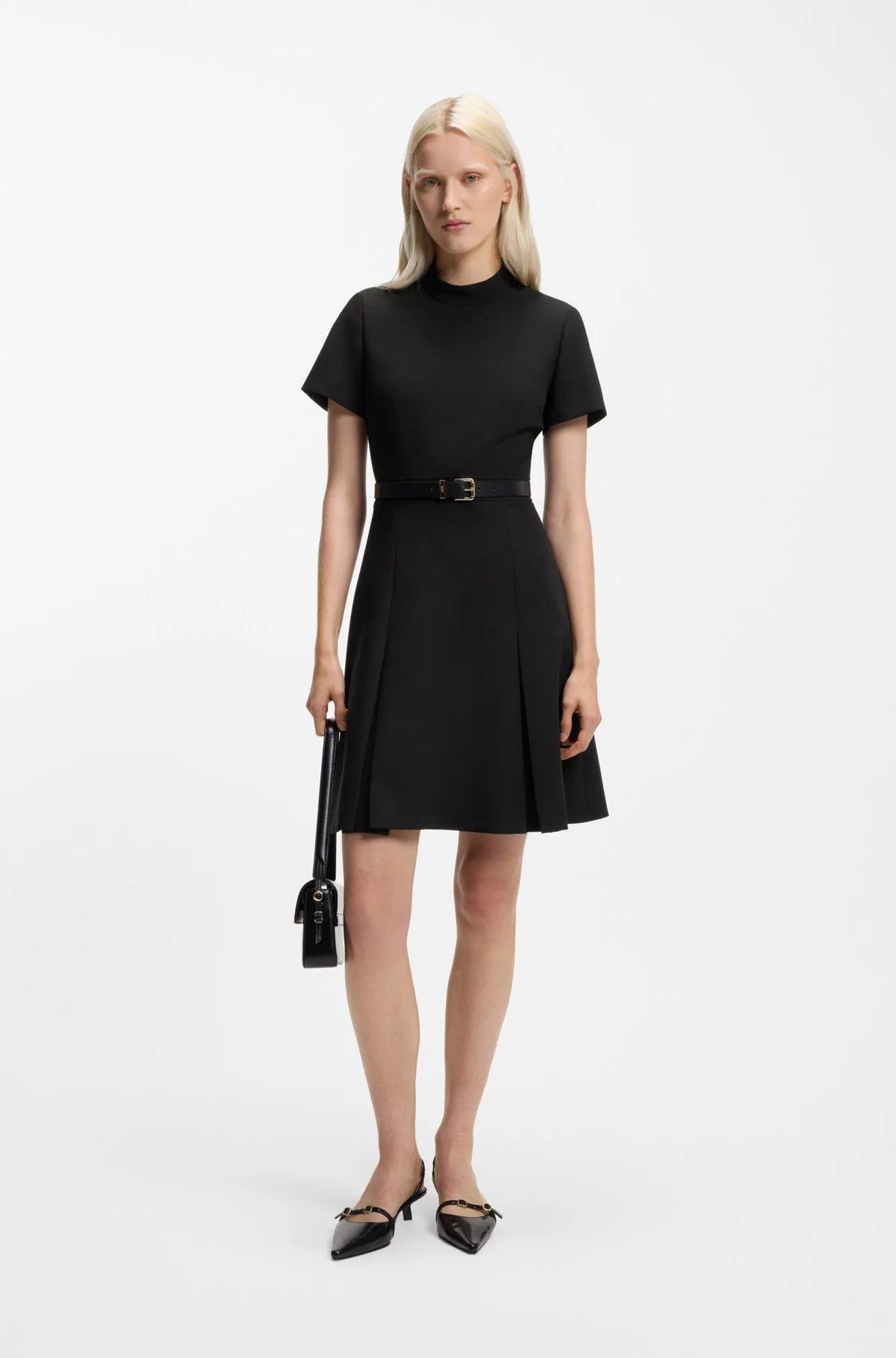Box-pleat dress with mock neck