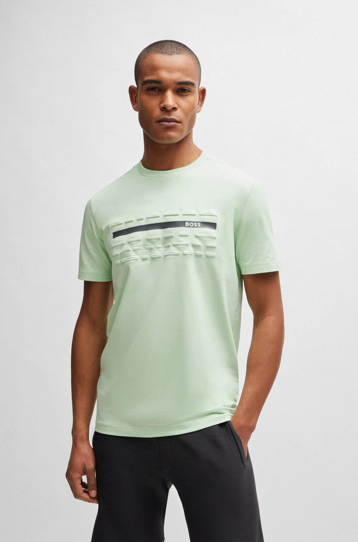 Stretch-cotton regular-fit T-shirt with embossed artwork