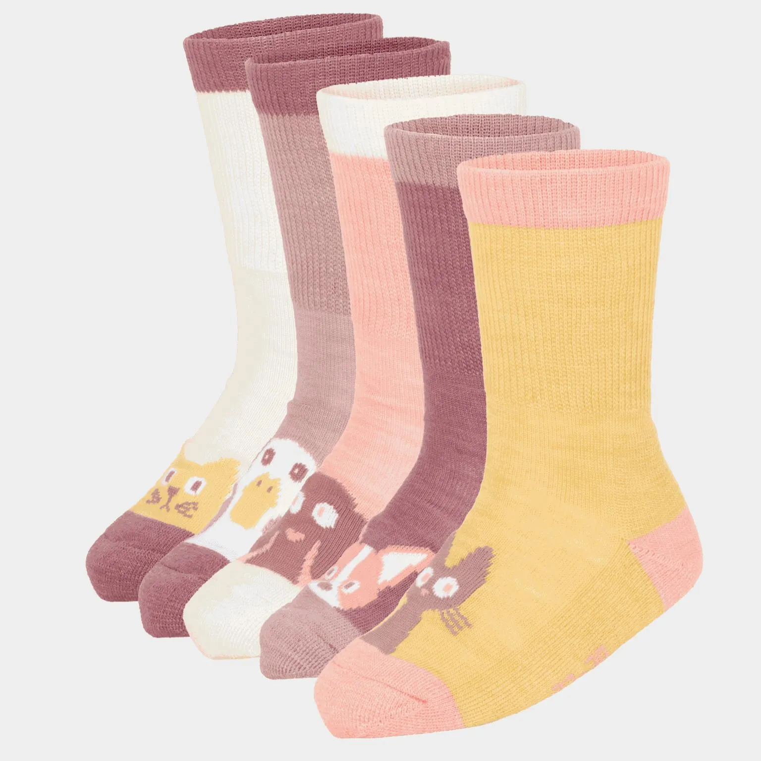 Petsberg wool sock 5-pack, ullsokker, barn - Rosa
