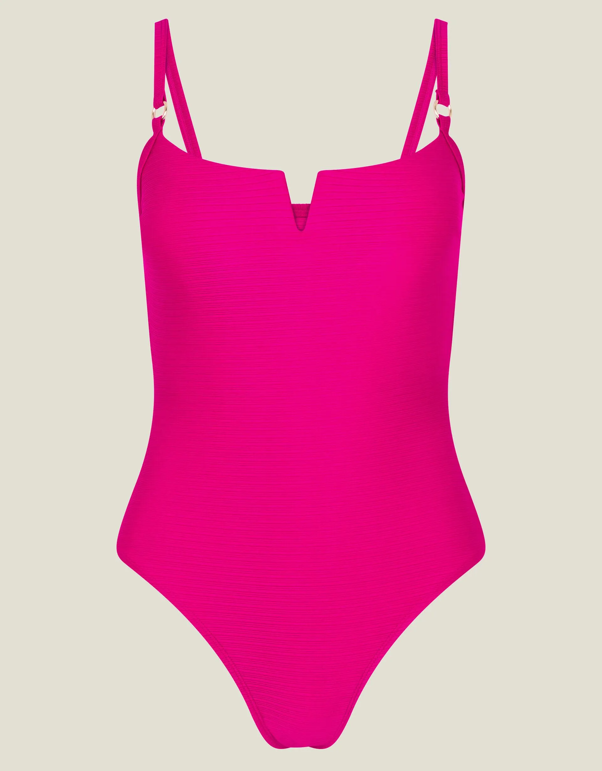 Ribbed V-Neck Swimsuit Pink
