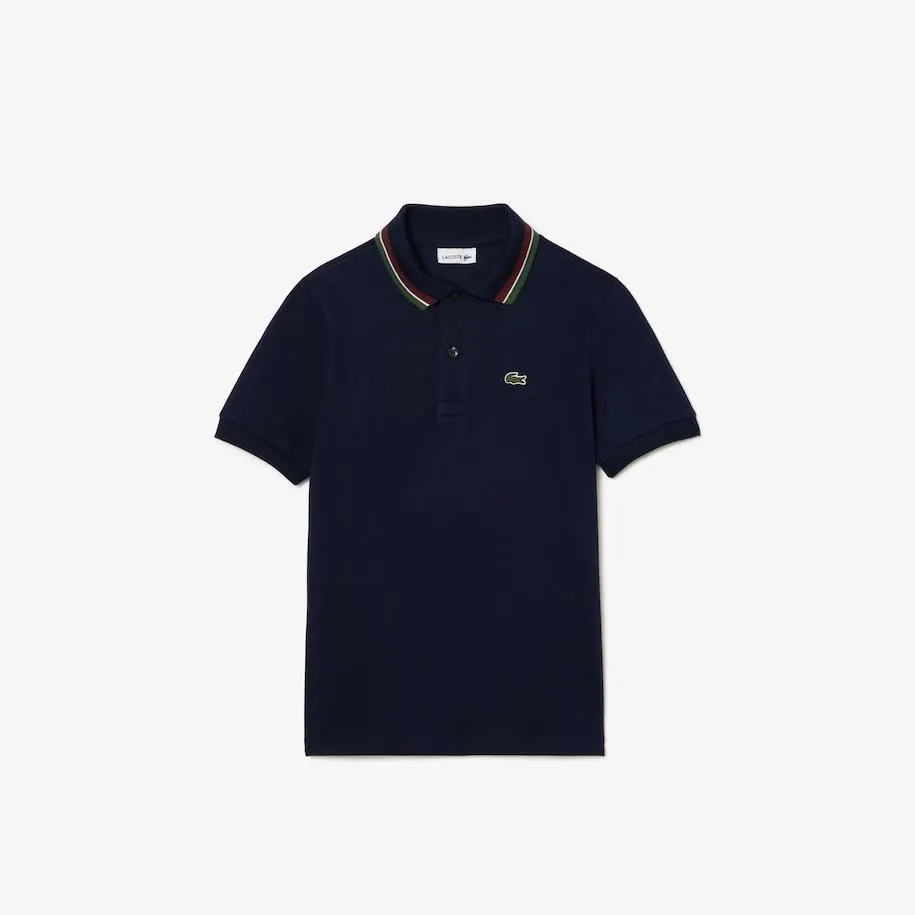 Boys' Lacoste Tricolour Collar Cotton Petit Piqué Polo