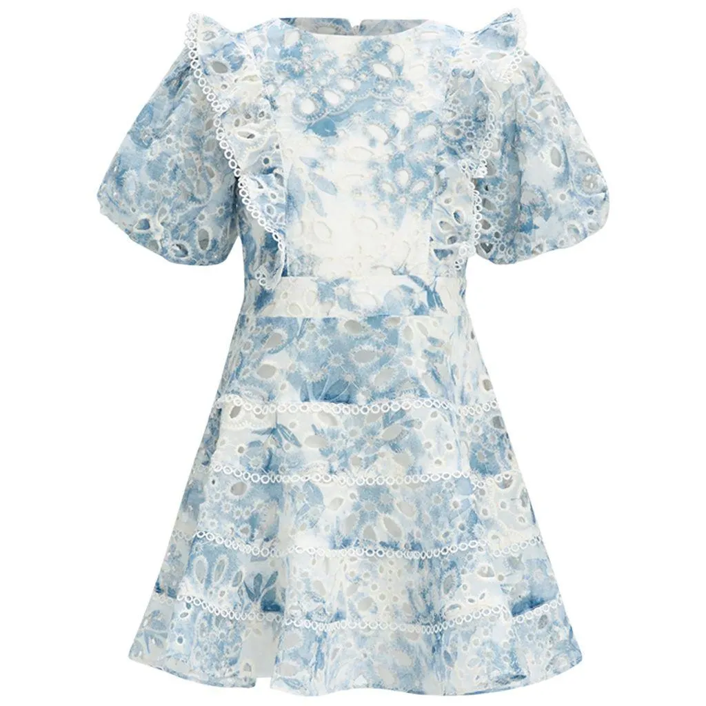 Annika Mini Blomstret Kjole Washed Navy