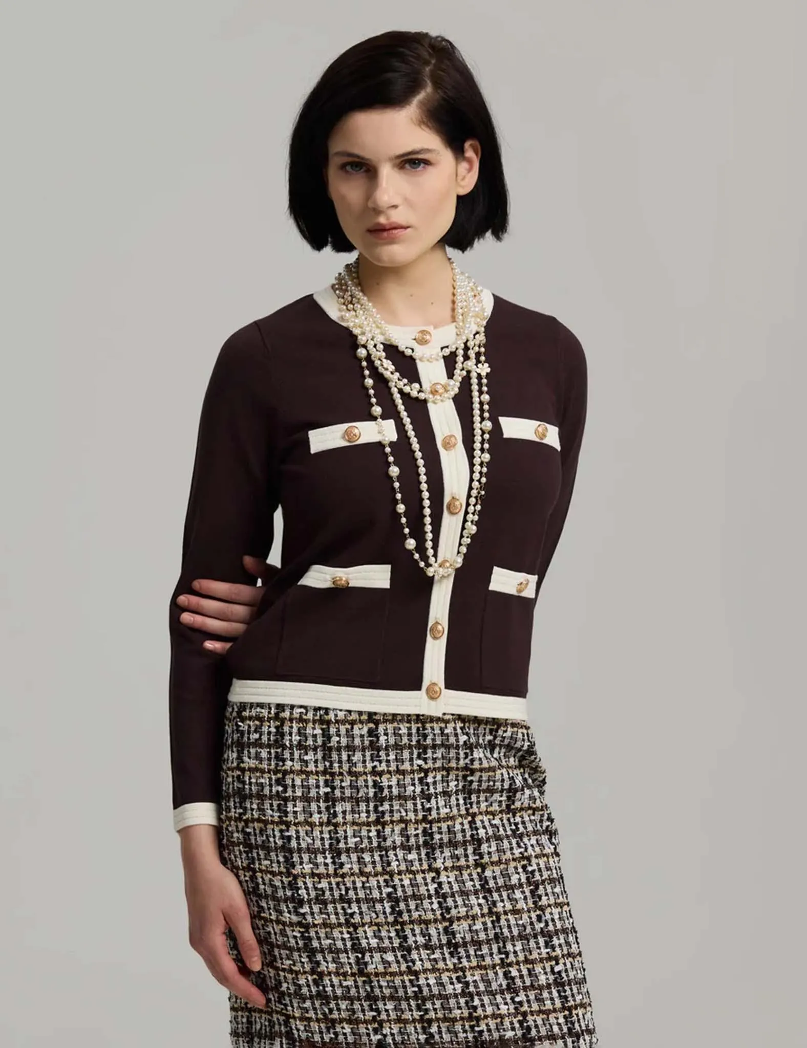 Charlott Cardigan Mocha Brown & White
