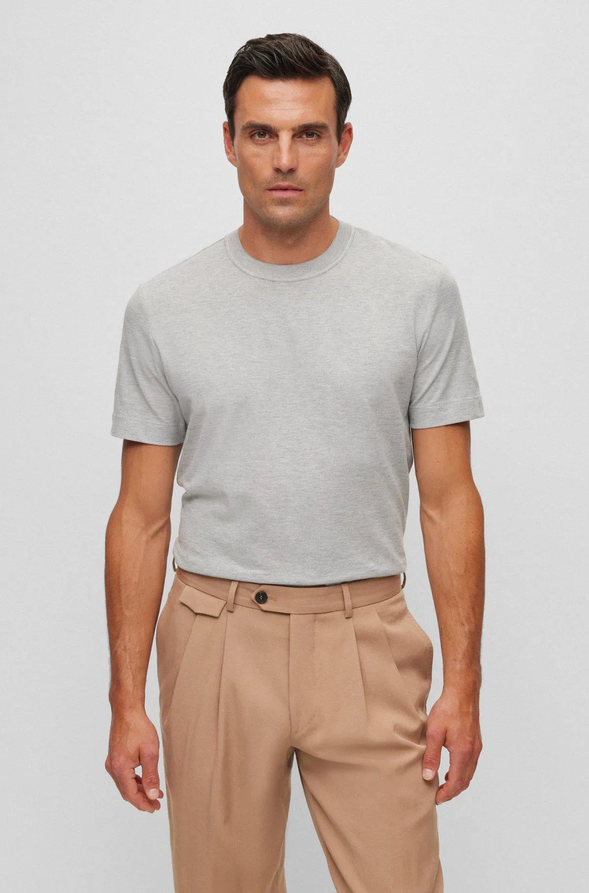 Cotton-cashmere T-shirt with mercerised finish