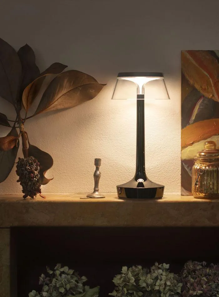 Bon Jour Unplugged oppladbar bordlampe - sort krom