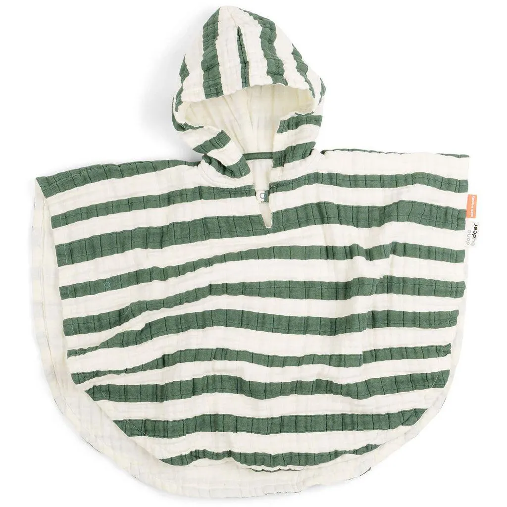 GOTS Stripete Bath Poncho Grønn