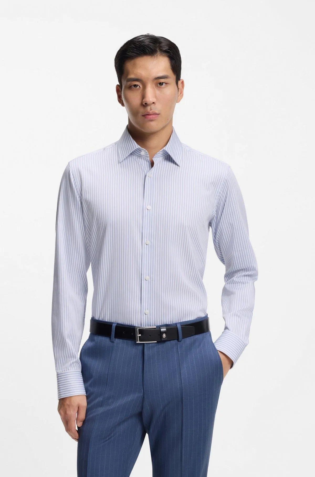 Regular-fit shirt in striped easy-iron cotton