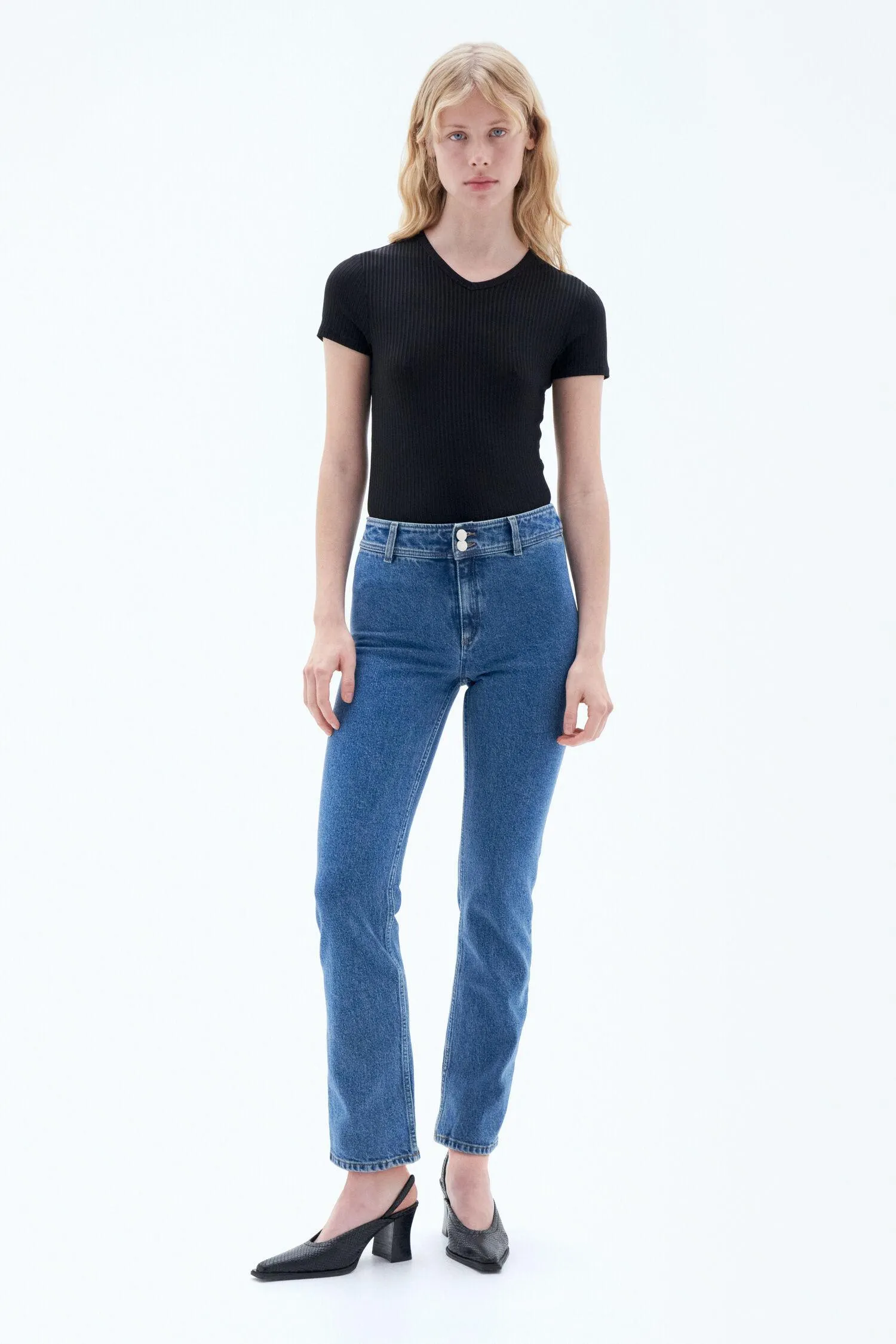 90s Stretch Jeans Washed Mid Blue