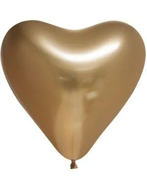 6 stk 30 cm - Gullfargede Glossy Mirror Hjerteballonger