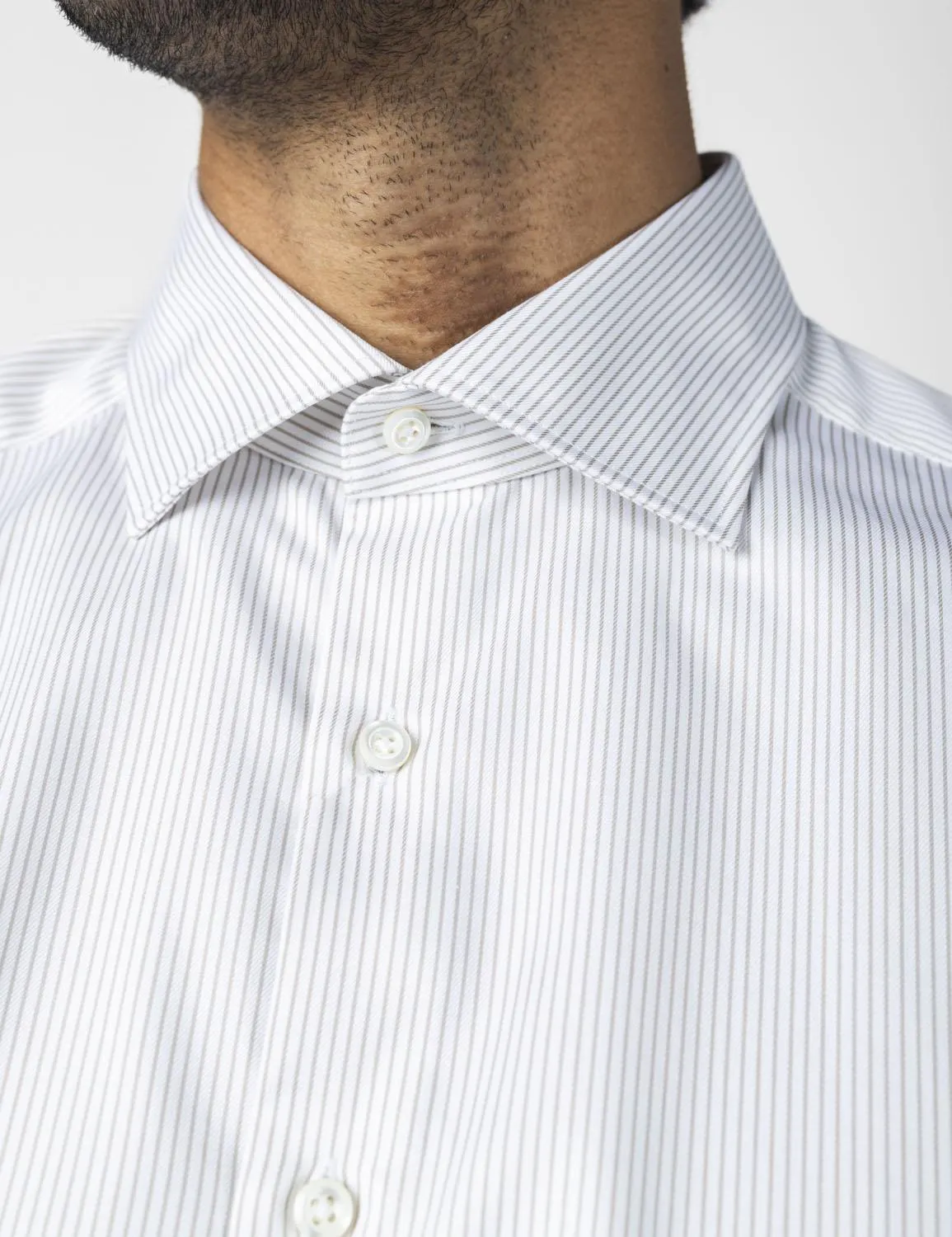 Moderate Cut Away Striped Twill Shirt Slimline Light Blue