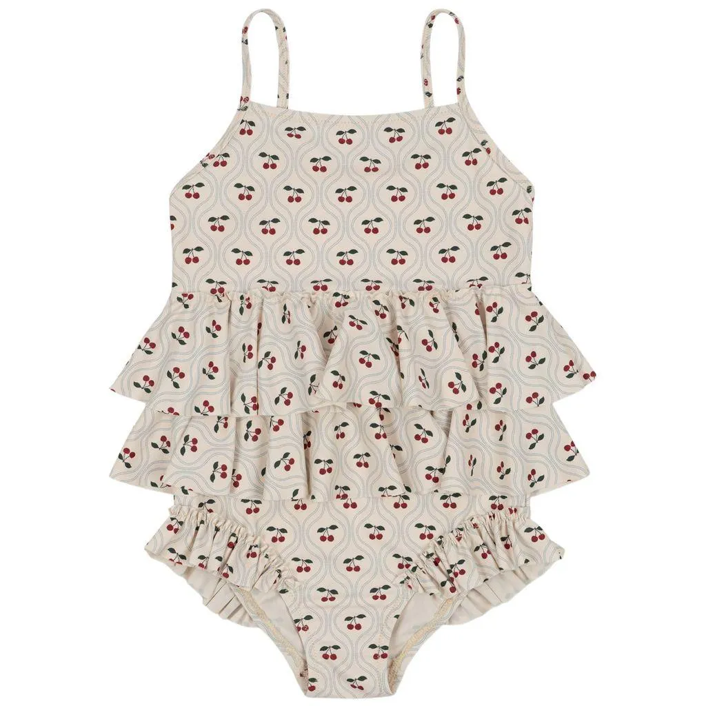 Manuca Badedrakt Med Kirsebærtrykk Kremhvit