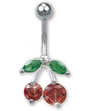 Kirsebær Rød/Grønn - Navlepiercing i Ekte Sølv