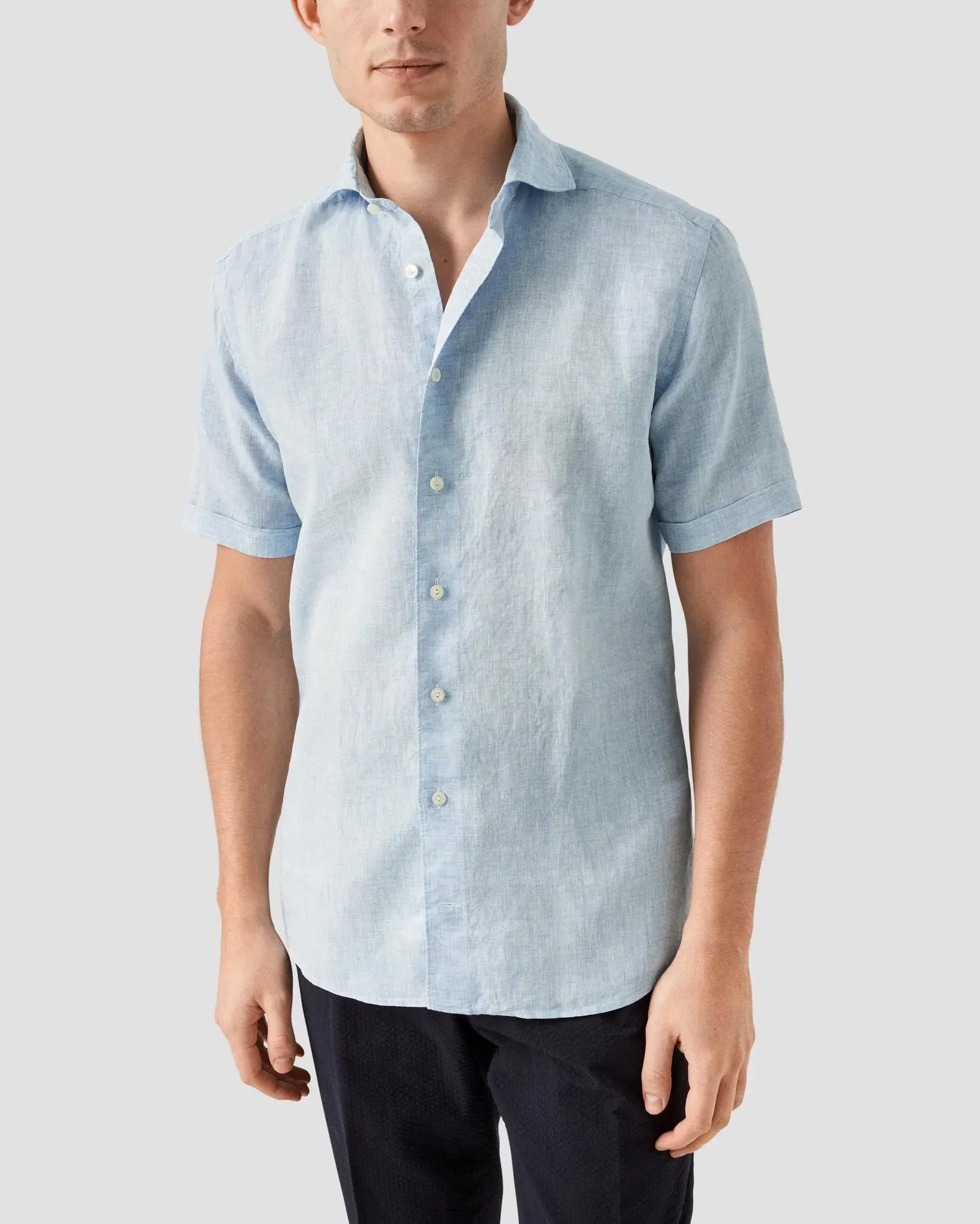 Light Blue Linen Shirt - Short Sleeve