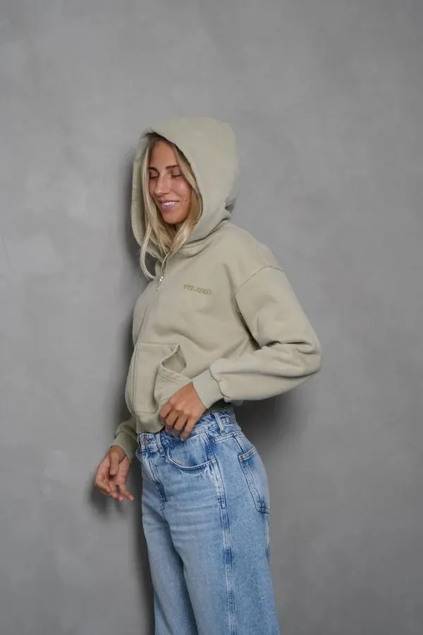 Pre Après Washed Zip Hoodie Womens Dusty Green