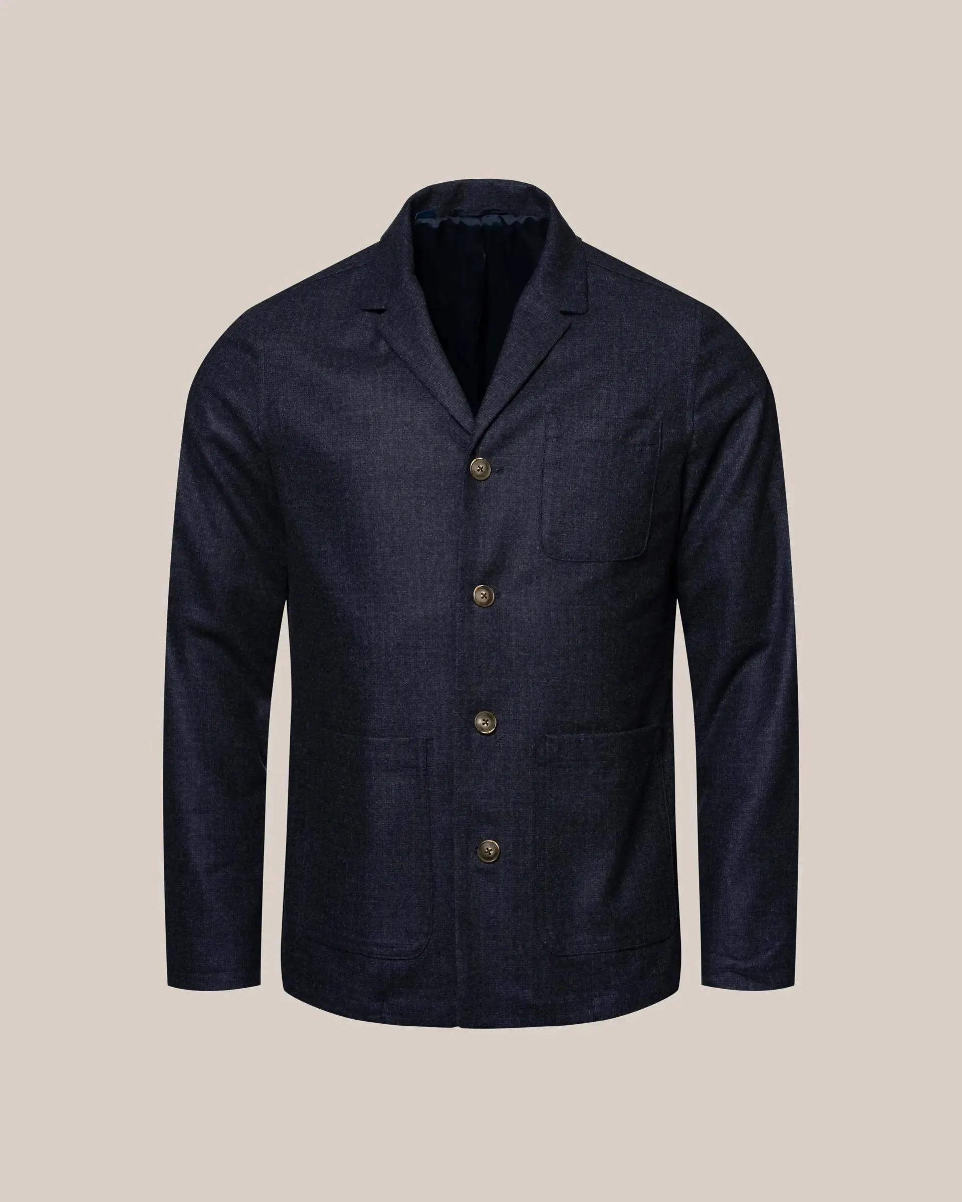 Dark Blue Checked Wool-Cashmere Flannel Overshirt