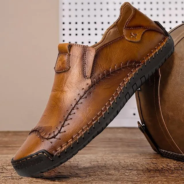 Men's Loafers & Slip-Ons Retro Handmade Shoes Walking Casual Daily Leather Comfortable Booties / Ankle Boots Loafer Dark Red Black Yellow Spring Fall