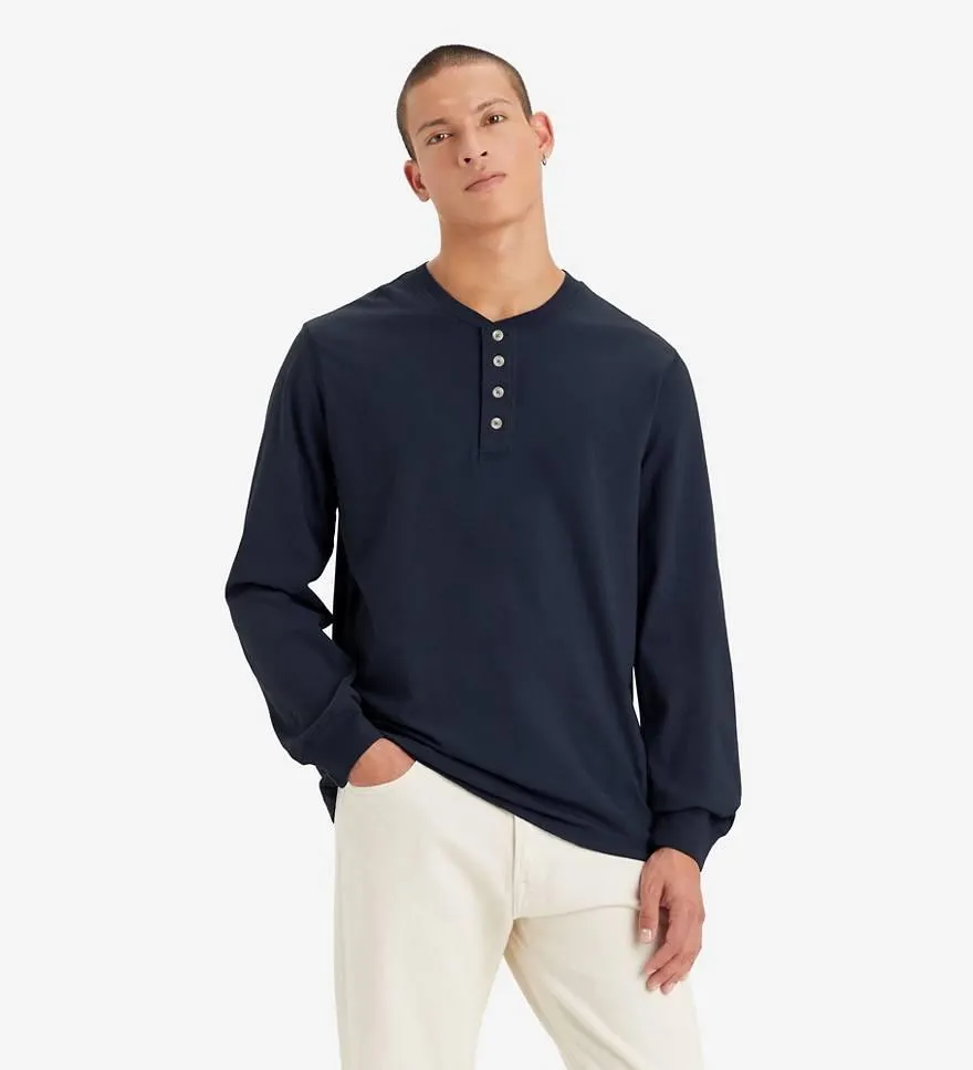 Four-button Henley Long Sleeve Tee