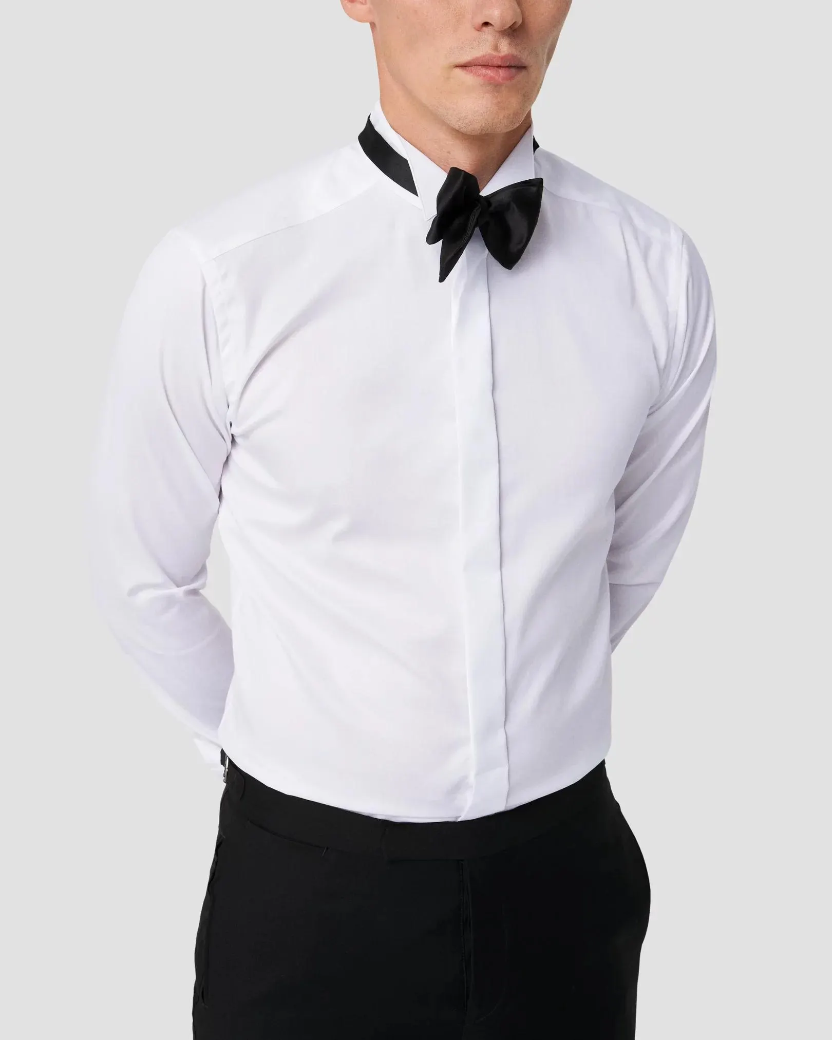 White Signature Twill Tuxedo Shirt