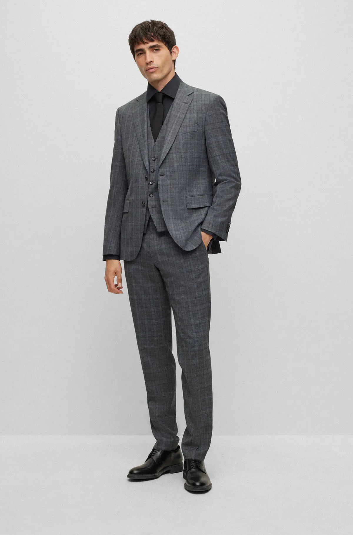 Regular-fit three-piece suit in checked stretch fabric