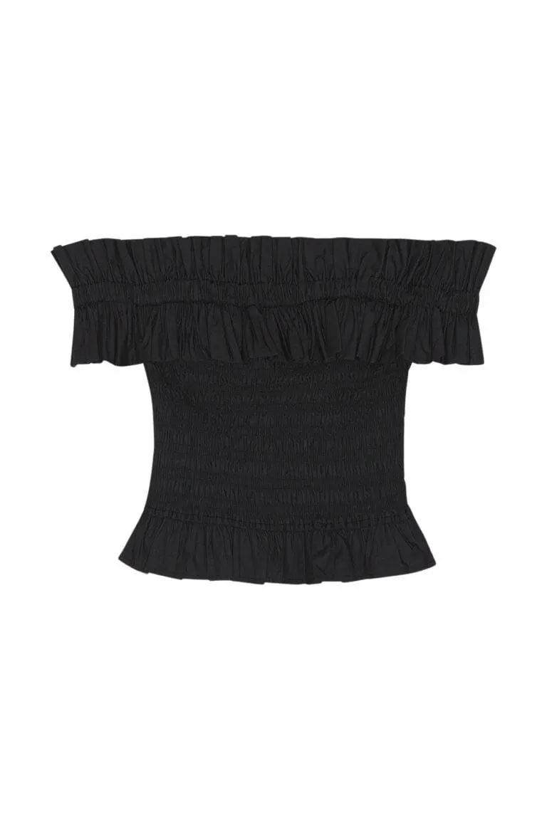 Cotton Poplin Off-Shoulder Smock Top – Sort