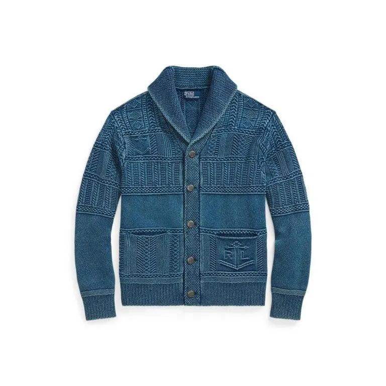 Anchor Aran-Knit Cotton Cardigan – Blå