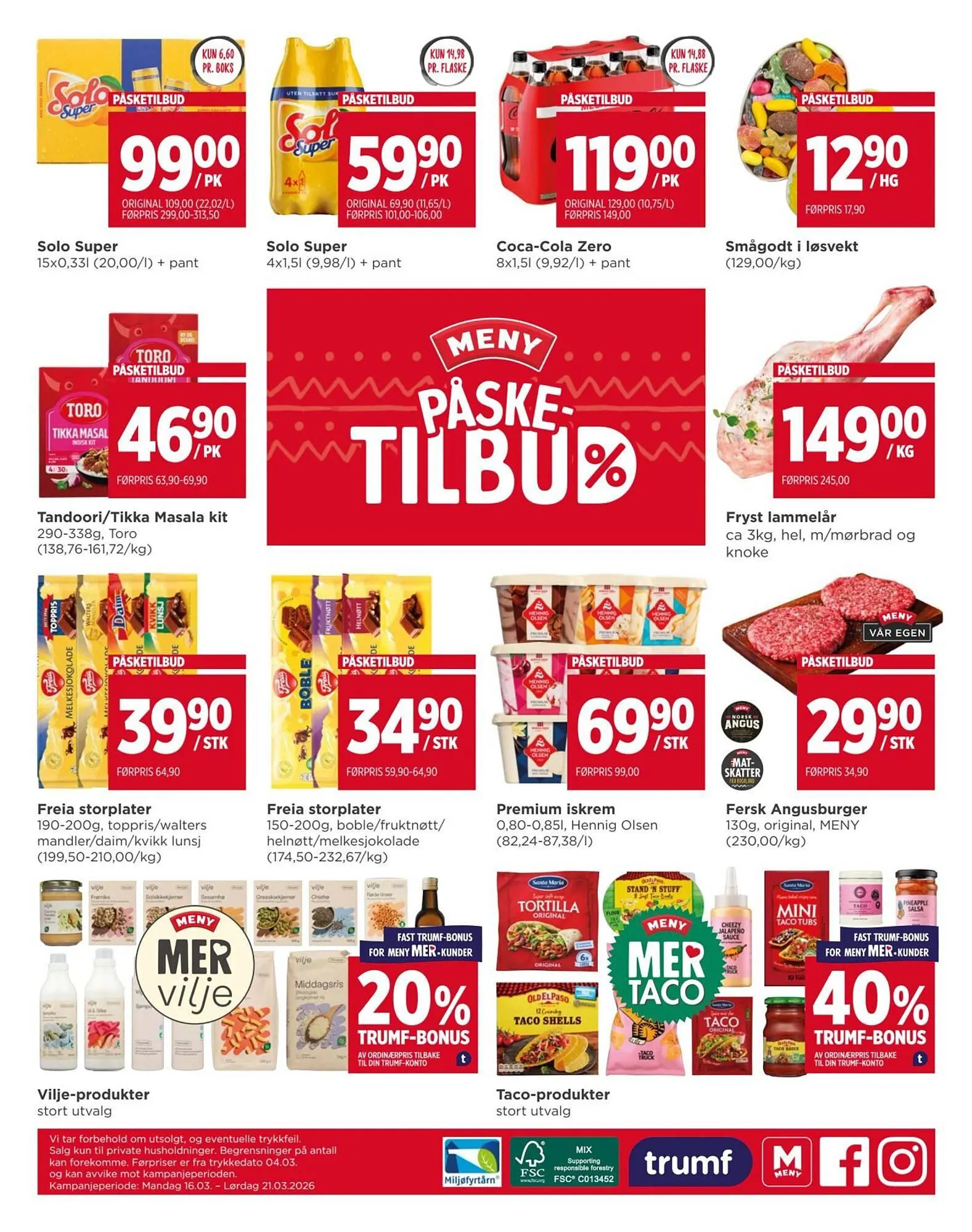 Meny kundeavis fra 15. mars til 19. mars 2026 - kundeavisside 8