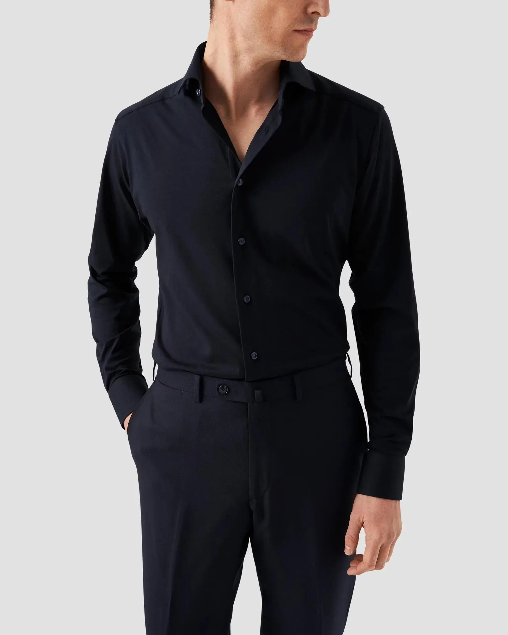 Navy Cotton Four-Way Stretch Shirt