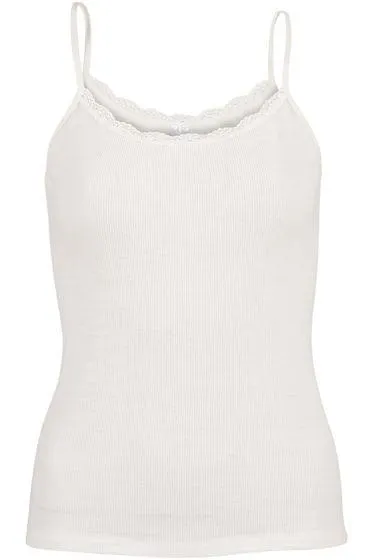 Flora Singlet i merinoull med blondekant