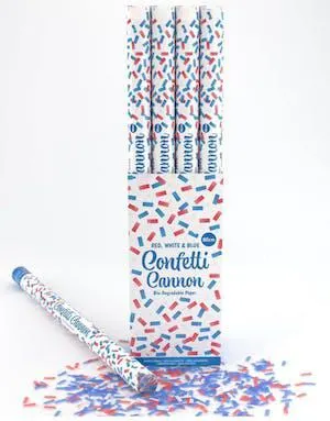 1 stk Rød, Hvit og Blå - Konfettikanon 80 cm (Biologisk Nedbrytbar)