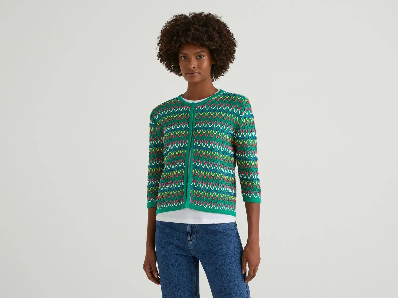 Benetton 3/4 Sleeve Cardigan Dame Grønn | Norge-1658079