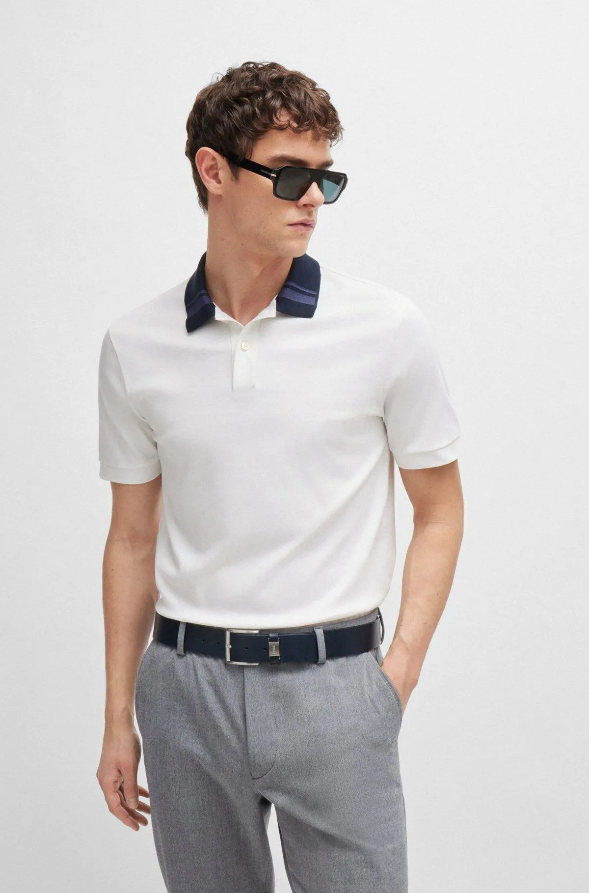 Mercerised-cotton slim-fit polo shirt with collar stripes