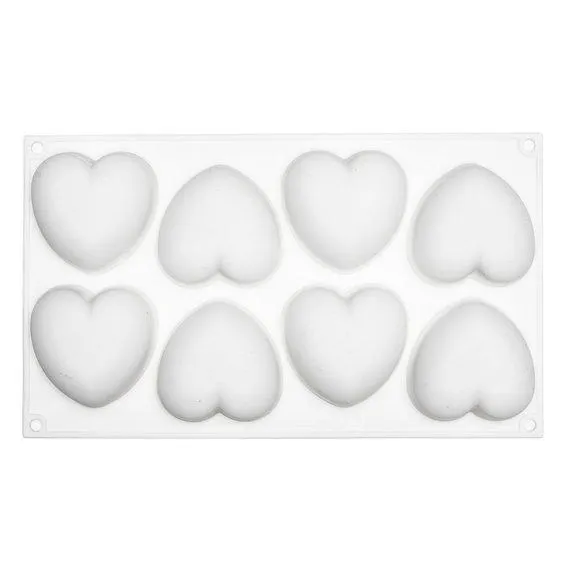 Silikonform hjerter 8 stk. Støpeform til næringsmidler, betong, resin m.m. 29×16,9×3,5 cm