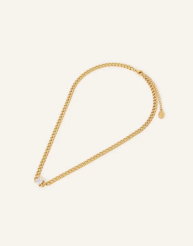 Stainless Steel Square Cut Crystal Chain Necklace