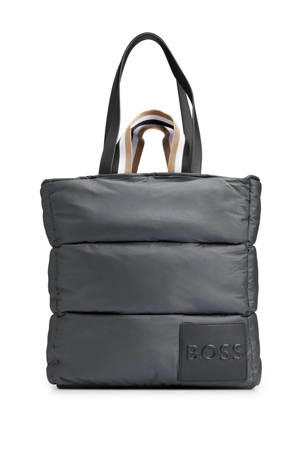 Padded tote bag with embossed-logo patch