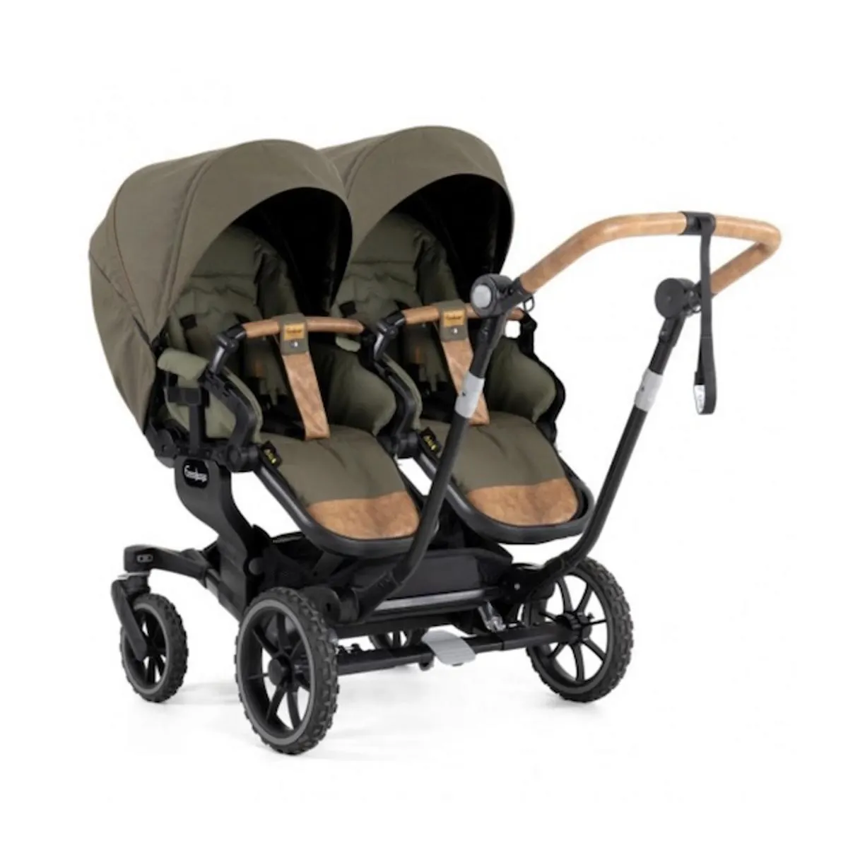 Emmaljunga 2024 | 735 Twin Sportsvogn Flat Outdoor Olive | Understell + 2x Sittedel