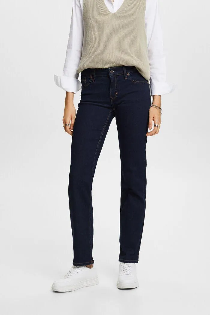 Straight leg stretch jeans, cotton blend