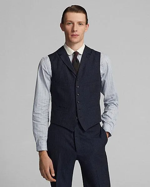 Striped Herringbone Notch-Lapel Gilet