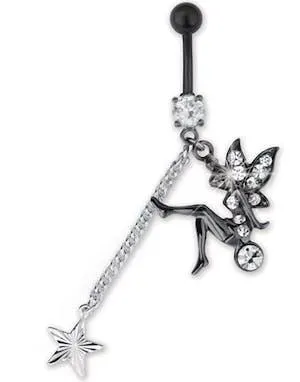 Tinkerbell Navlepiercing med Stener - Svart/Hvit