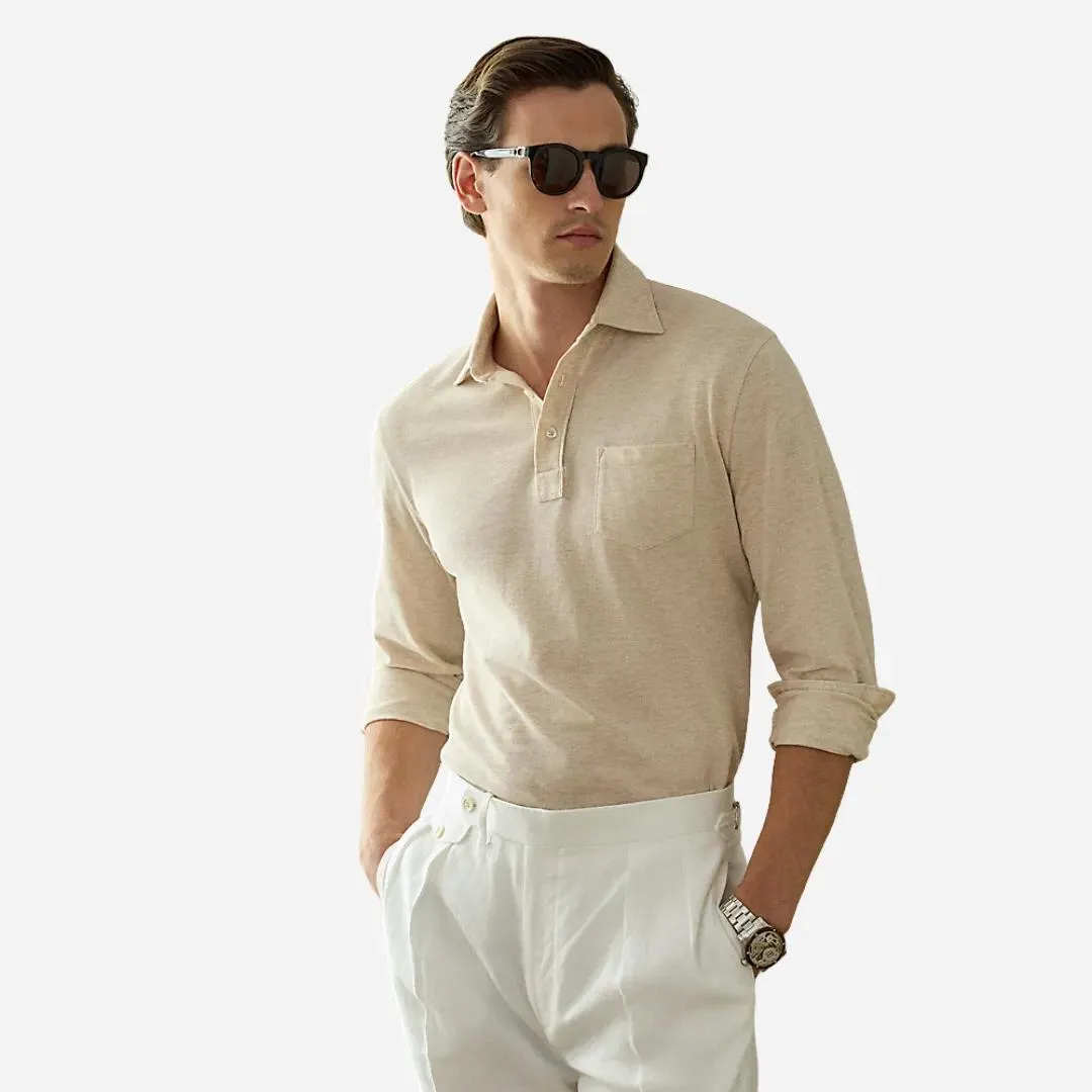 Cotton-cashmere Piqué Polo Shirt - Champagne Melange
