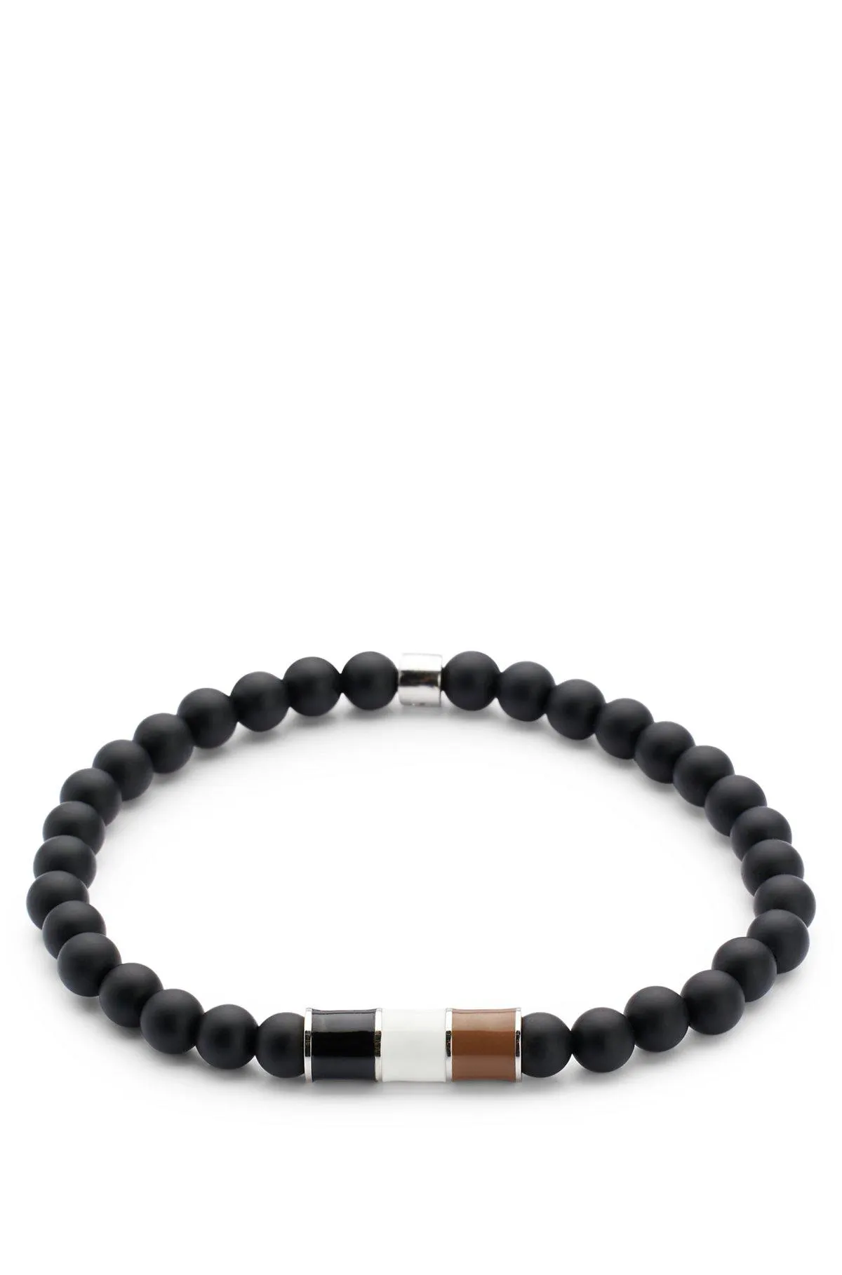 Black-agate beaded cuff with signature-stripe detail