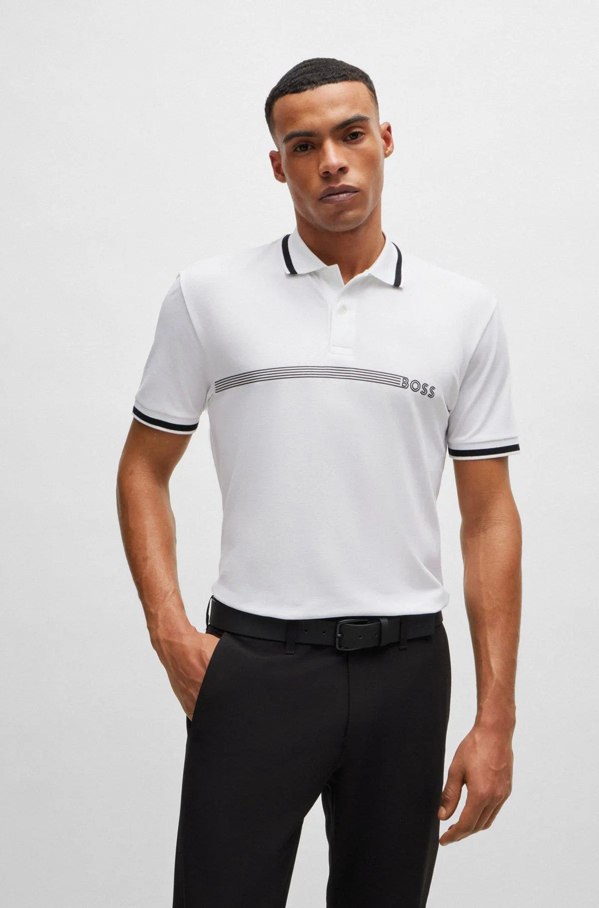 Cotton-blend polo shirt with stripes and logo