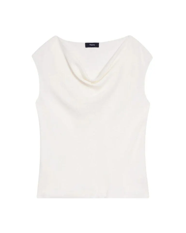 Cowl Neck Top in Silk Georgette – Hvit