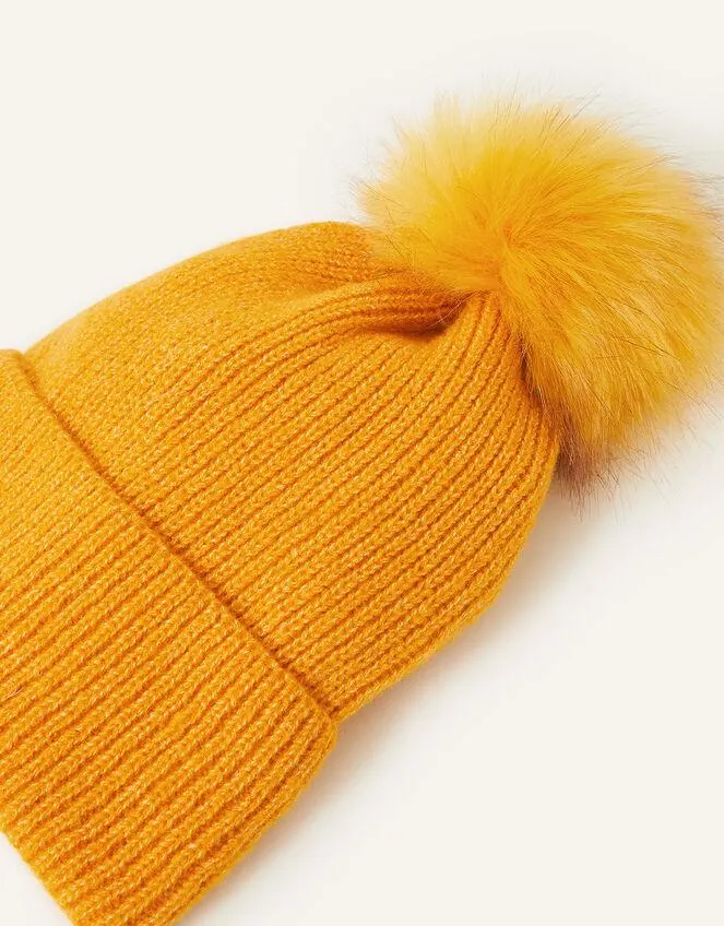 Knit Pom-Pom Beanie Orange