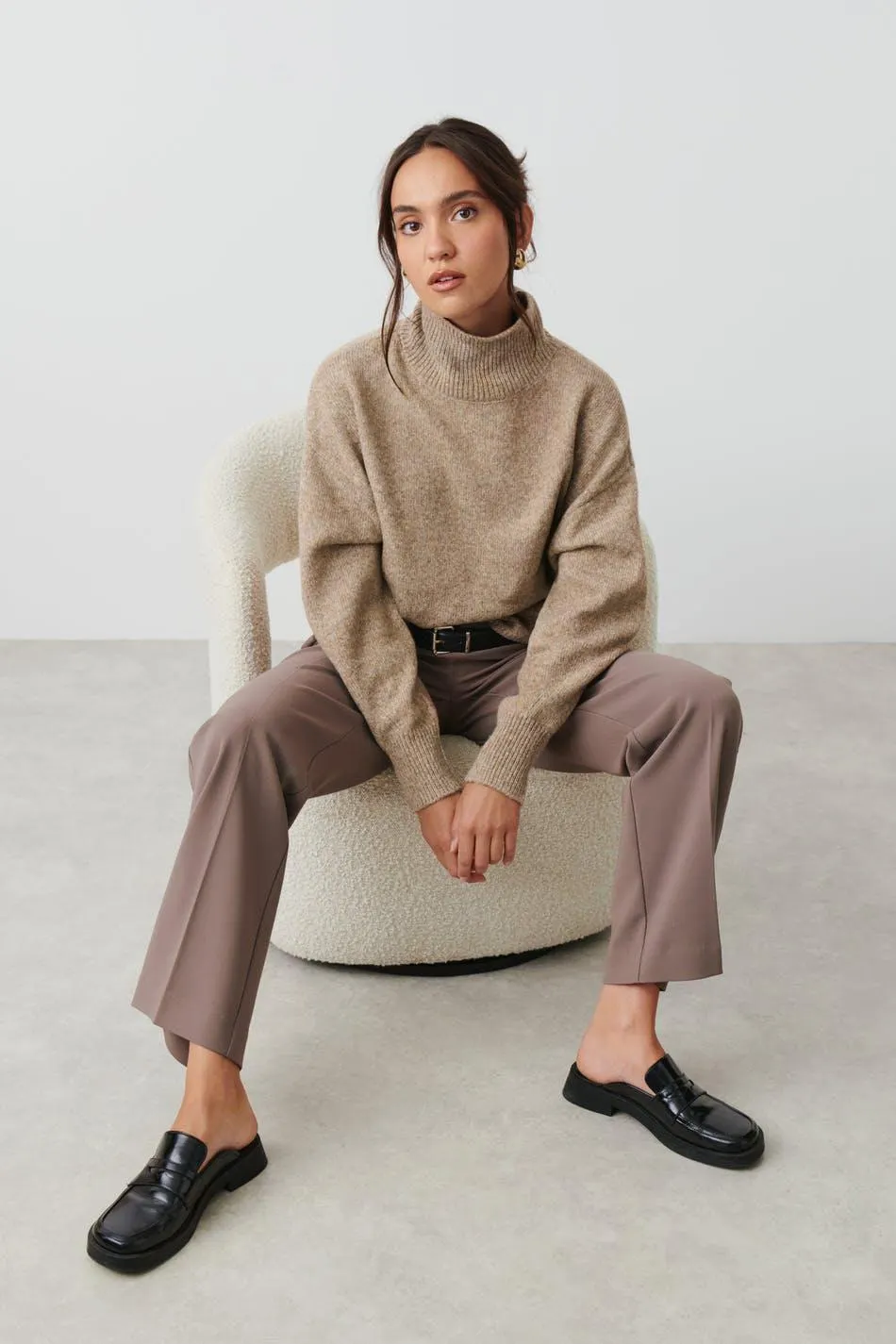 Funnel neck knit sweater