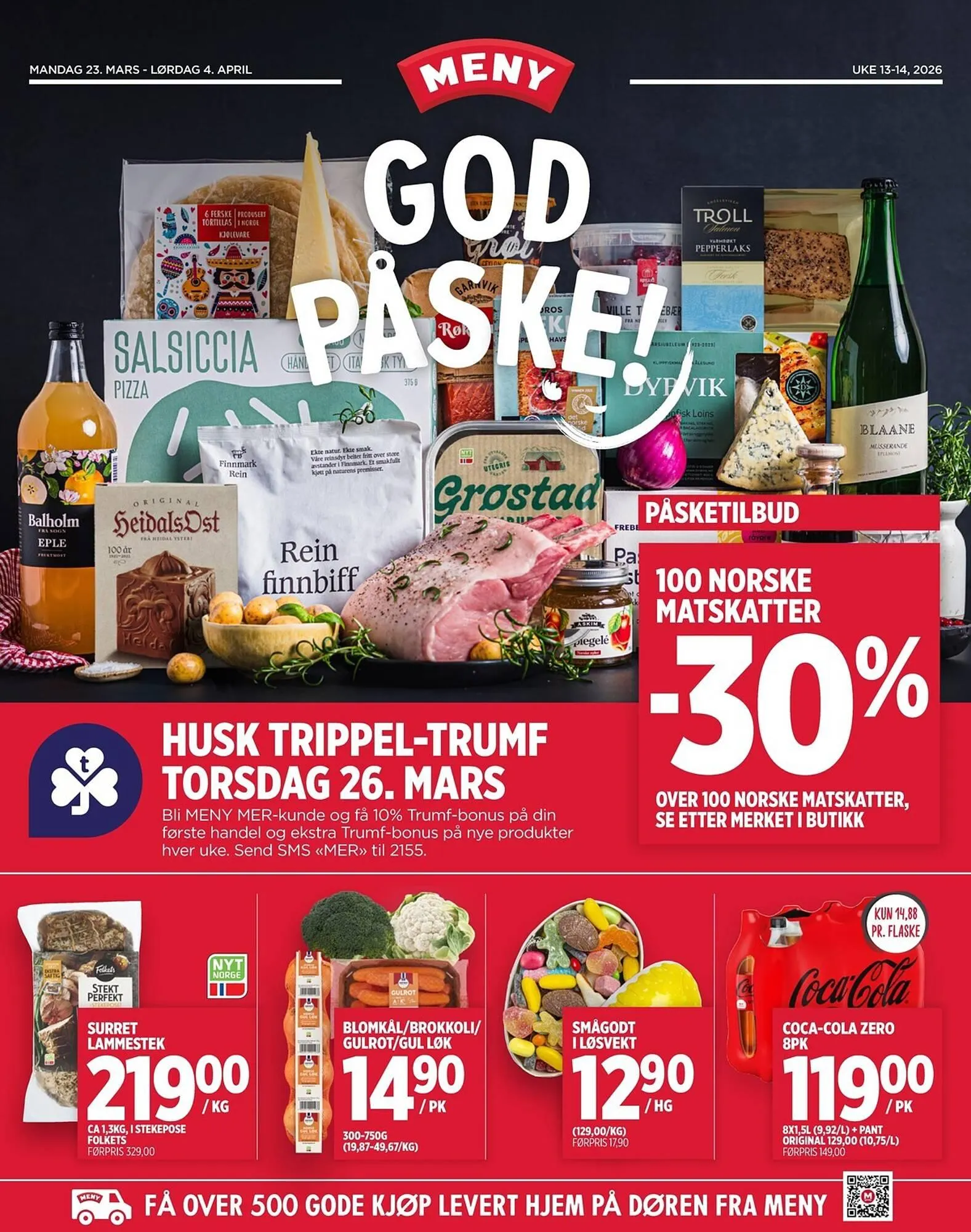 Meny kundeavis fra 23. mars til 4. april 2026 - kundeavisside 1