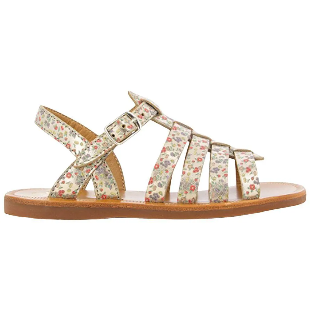 Plagette Strap Blomstrede Sandaler Gullfarget