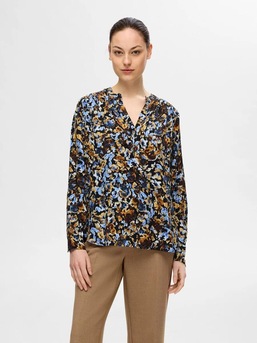 PRINTET LANGERMET BLUSE